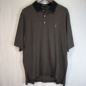 Polo Golf Ralph Lauren Mens LARGE Pro Fit Pima Cotton Striped Polo Shirt Black